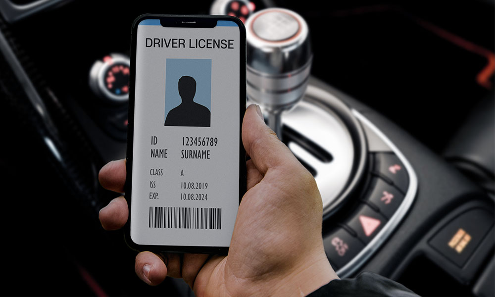 drivers license on iPhone in car