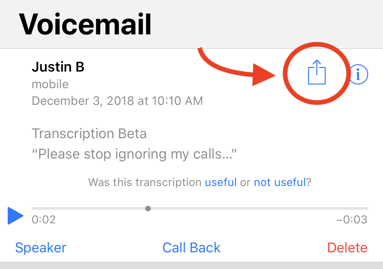 Iphone Ios Voicemail Share Sheet