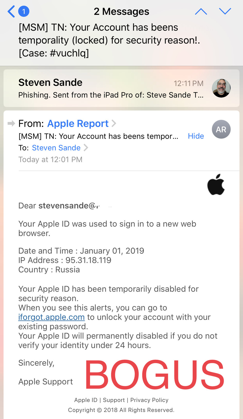 Bogus Apple Phishing Scam