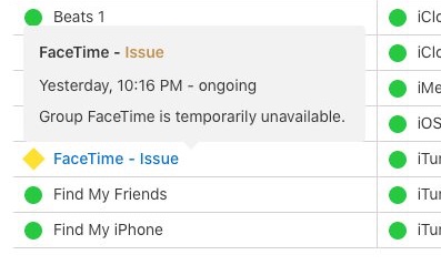 Apple System Status Group Facetime Down1