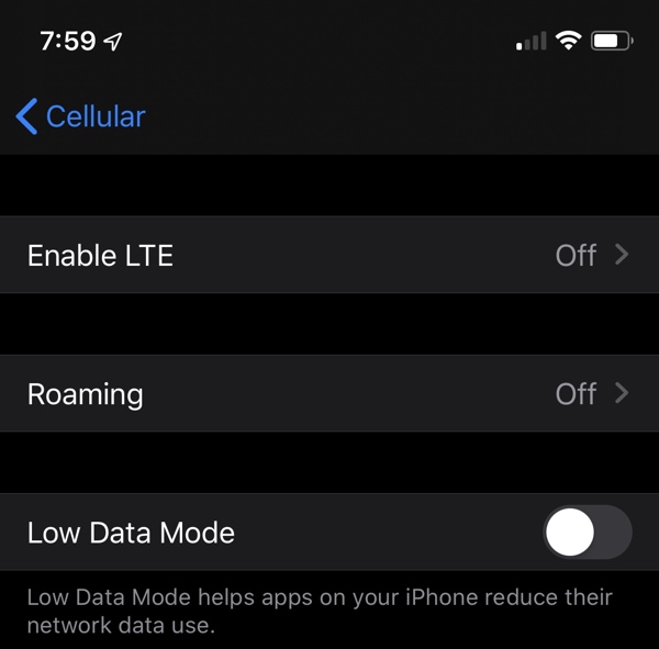 Low Data Mode iOS 13