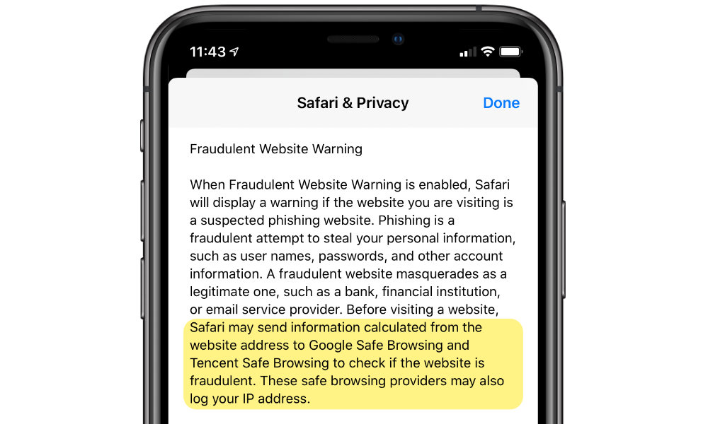 Safari Fraudulent Website Warning Terms