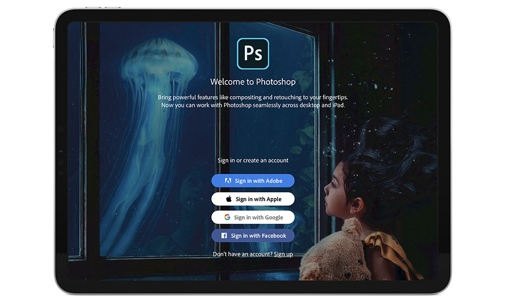 Photoshop for iPad welcome screen