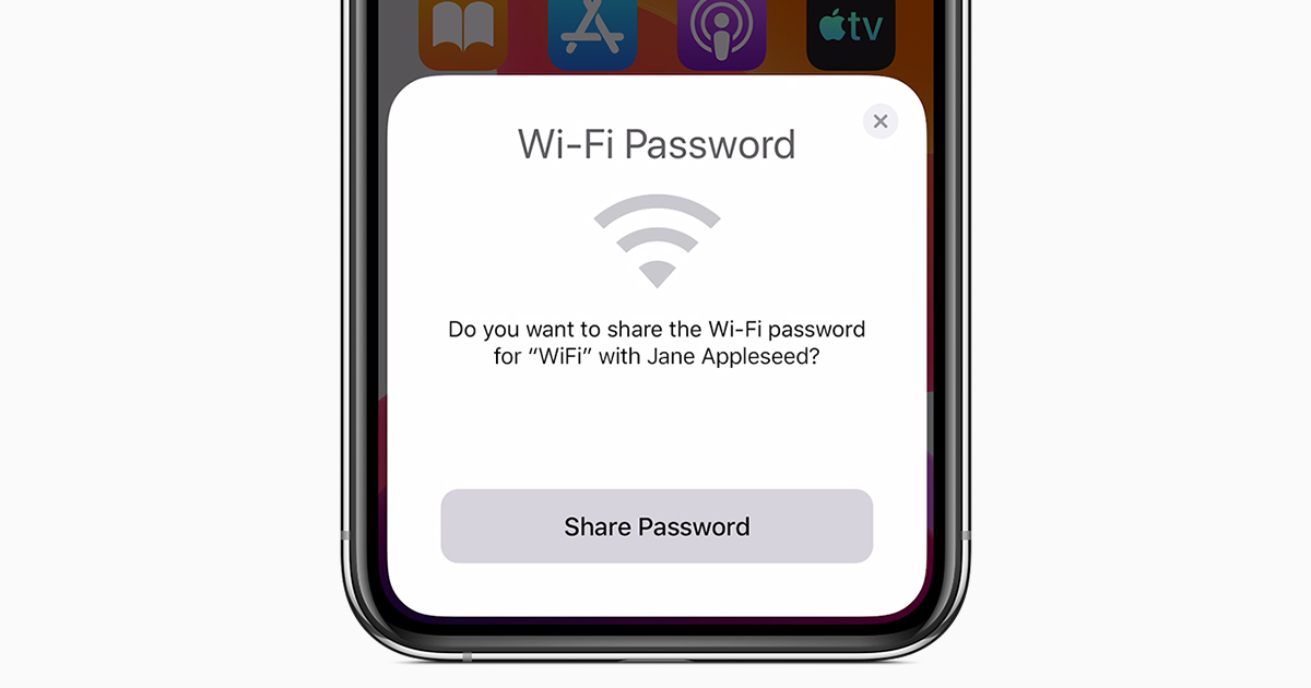 ios13 iphone xs share wifi password social card