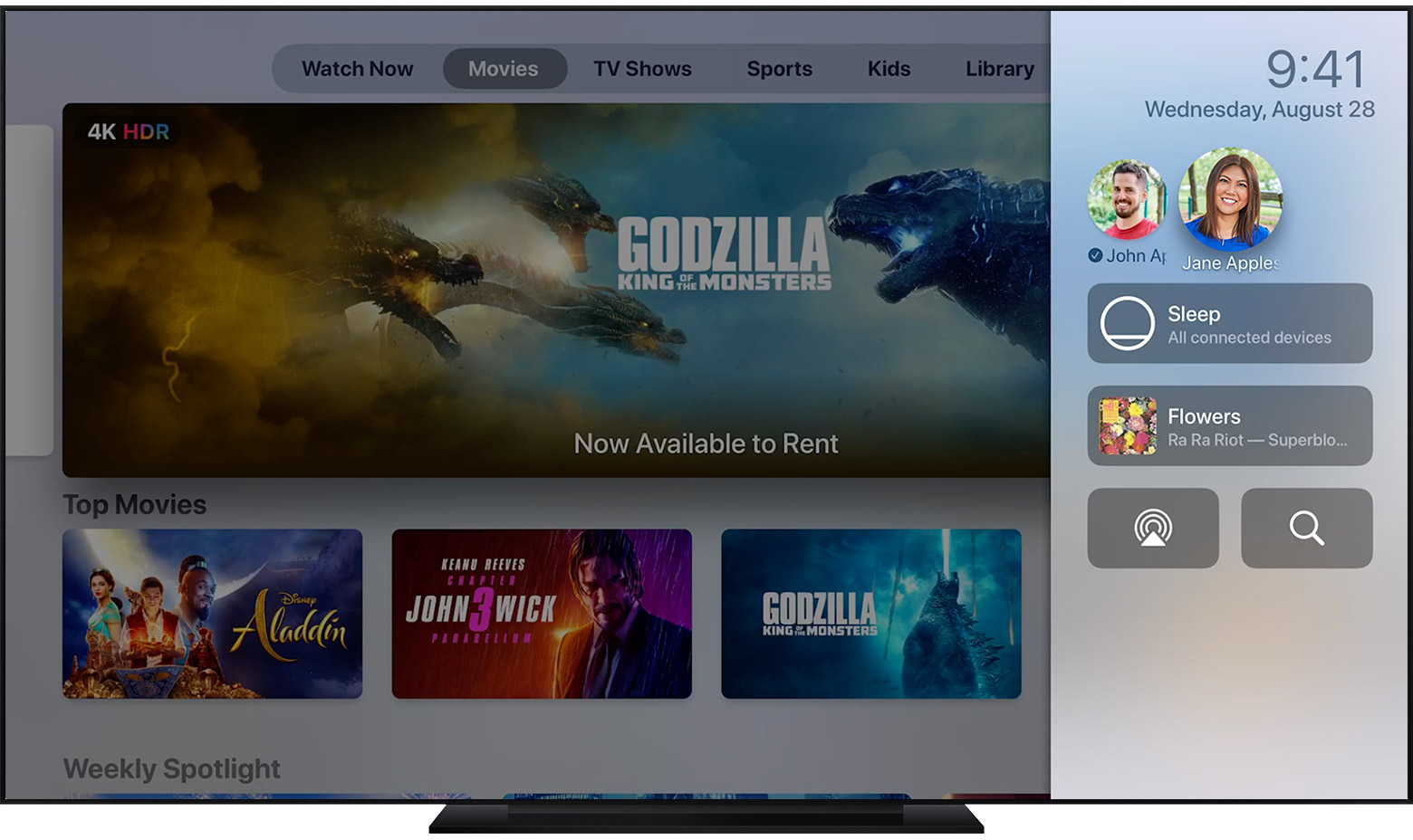 tvos13 tv movies control center switch users