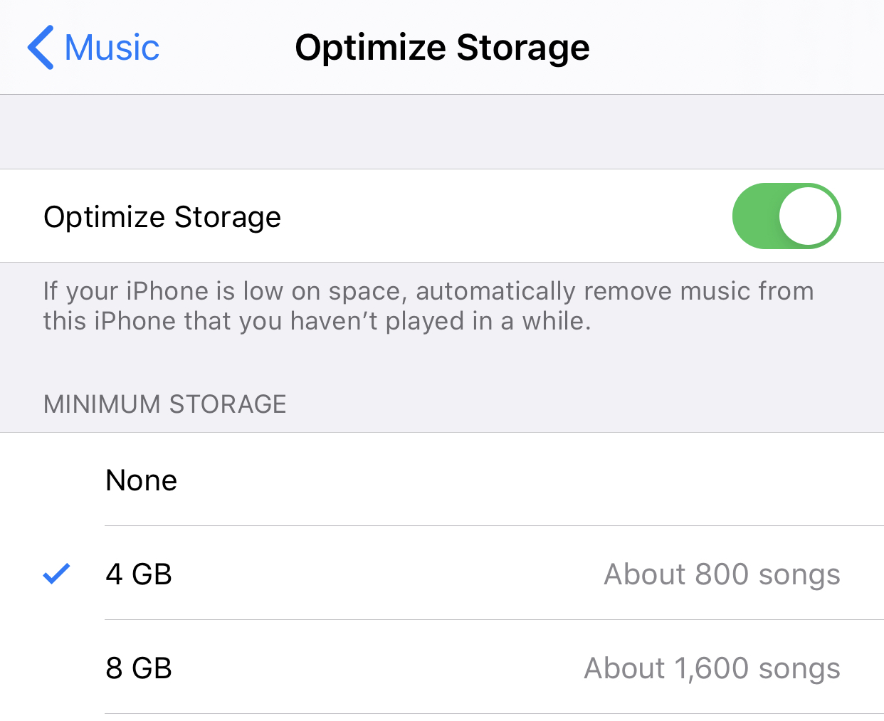 Optimize Apple Music Storage iOS 13