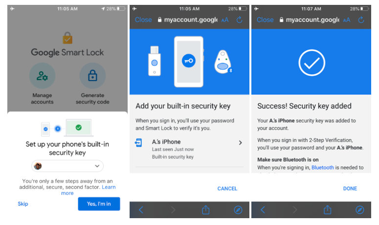Setup iPhone as Google security key
