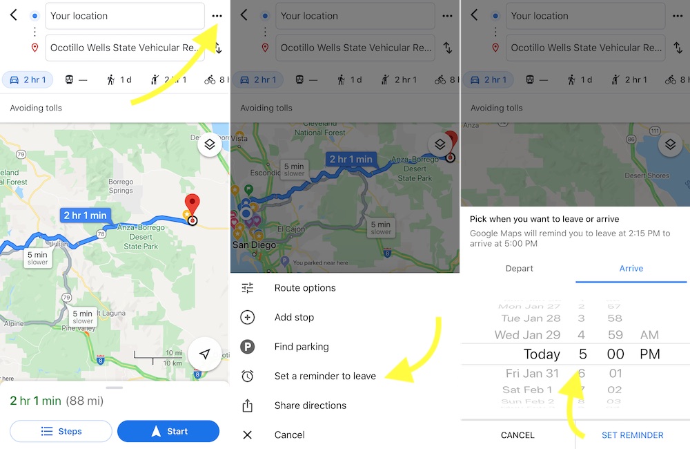 Set Reminder to Leave Google Maps