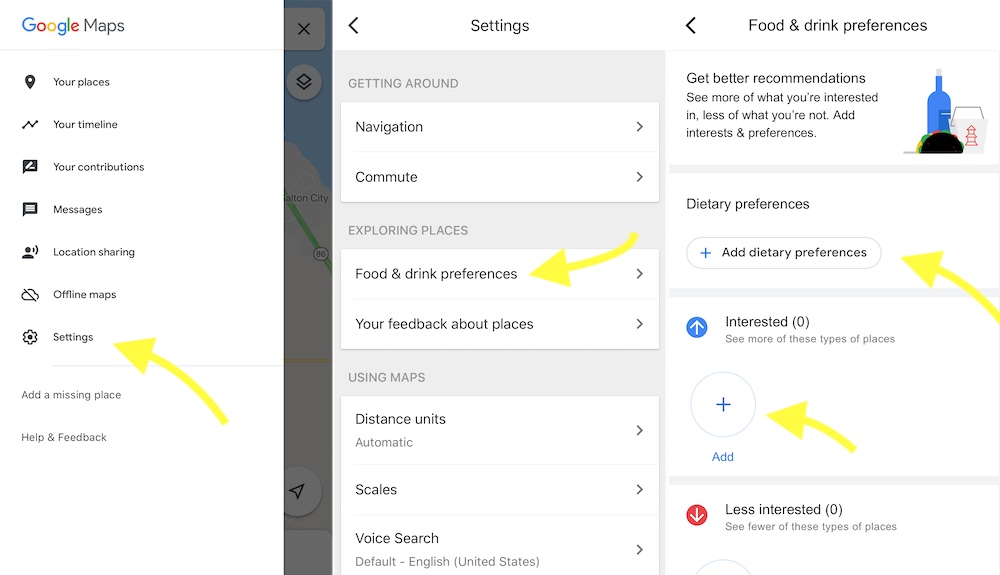 Google Maps Food and Drink Preferences