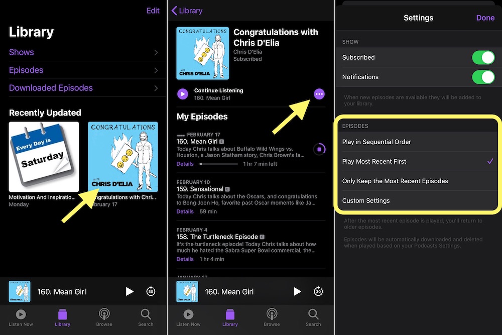 Podcast Episode Settings on iPhone