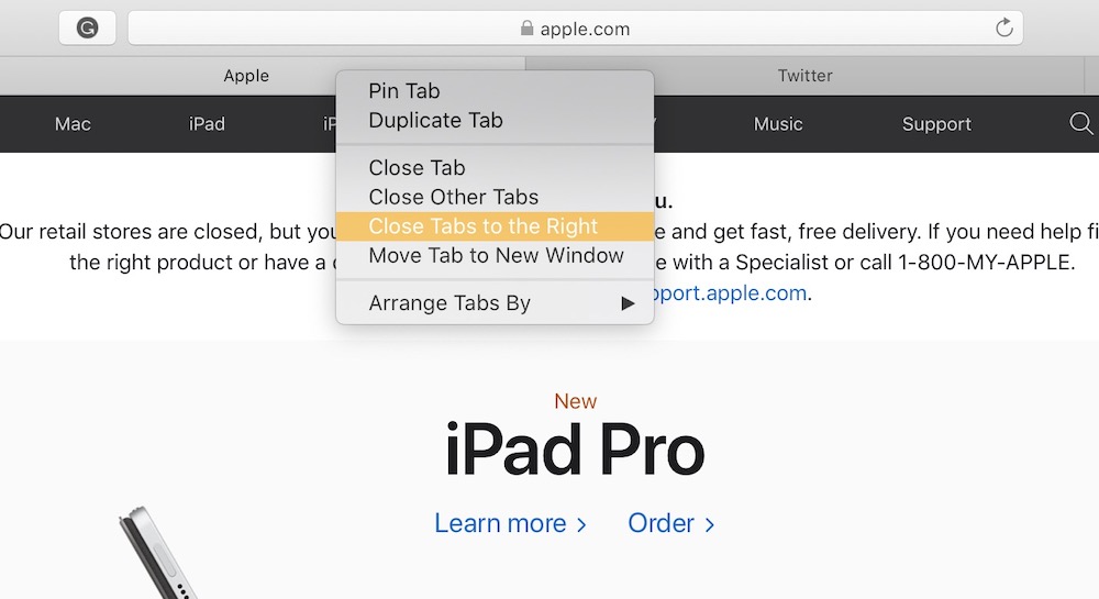 Close Tabs to the Right macOS
