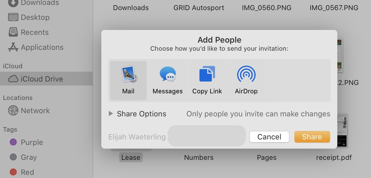 iCloud Drive Sharing Add People Share Options