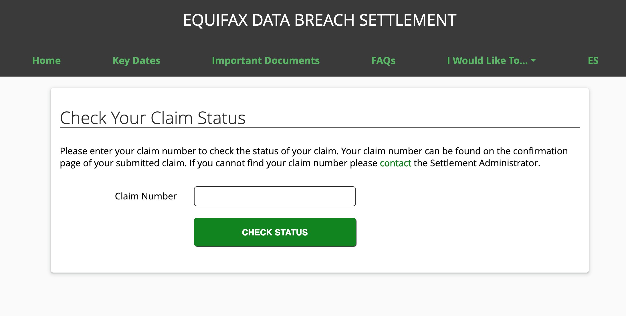 Equifax Status Claim