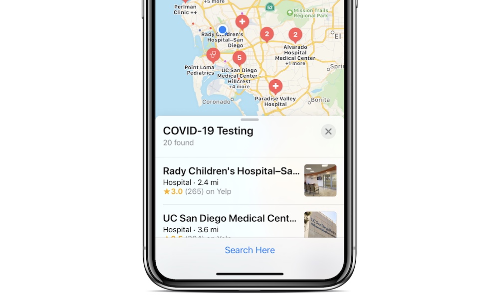 Coronavirus Testing on Apple Maps