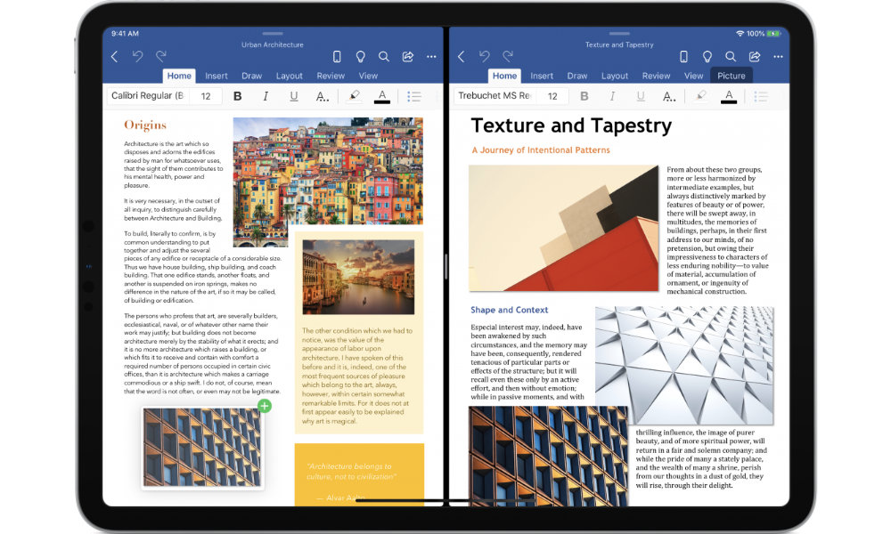 Microsoft Word for iPad Split Screen