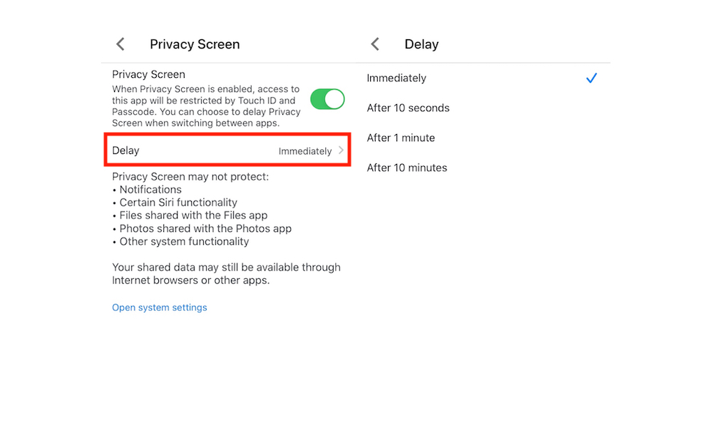 Google Drive Privacy Screen Delay feature