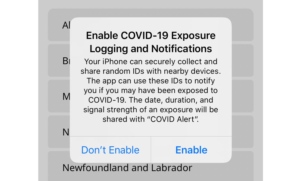 Enable COVID Logging and Notifications prompt