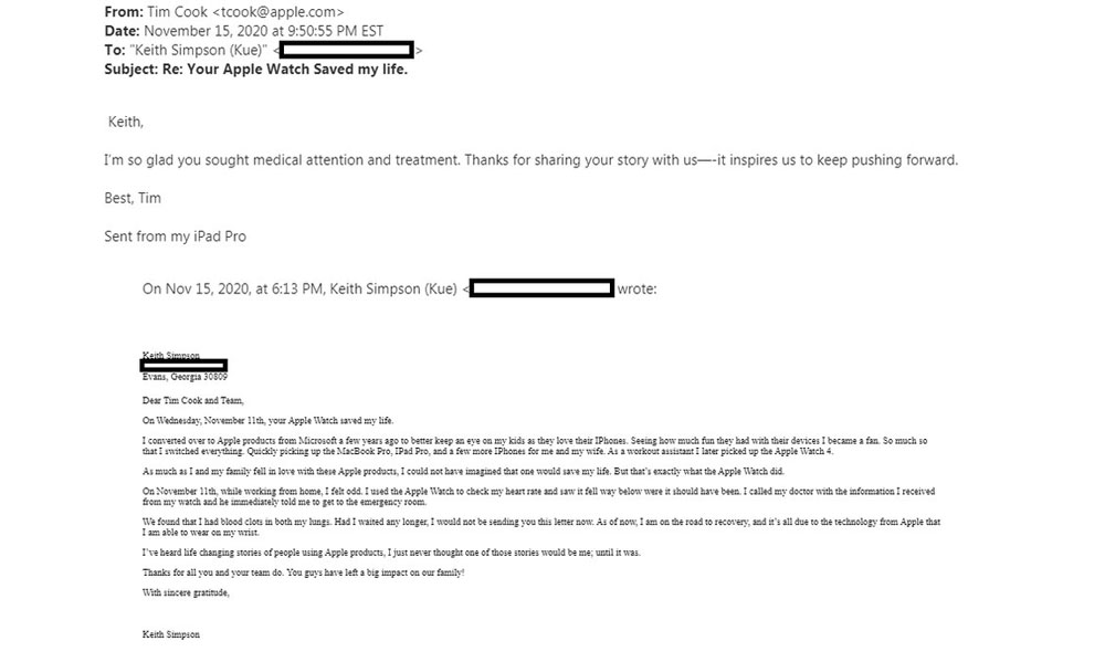 Email to Tim Cook from Keith Simpson