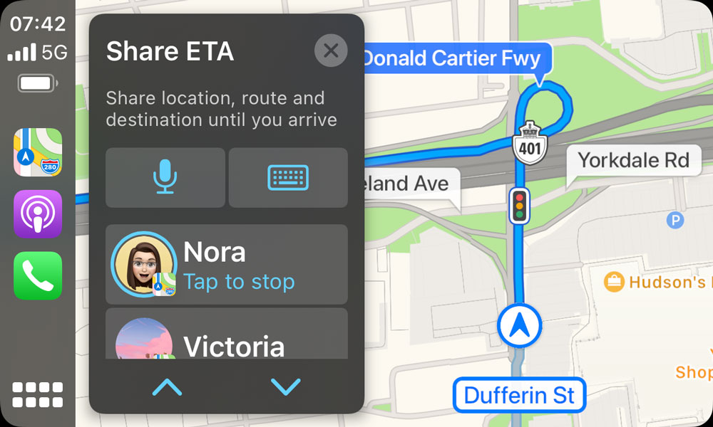 Apple Maps CarPlay Sharing ETA