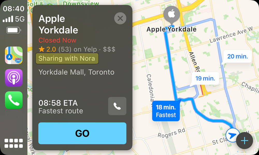 Apple Maps CarPlay Navigation with pre shared ETA