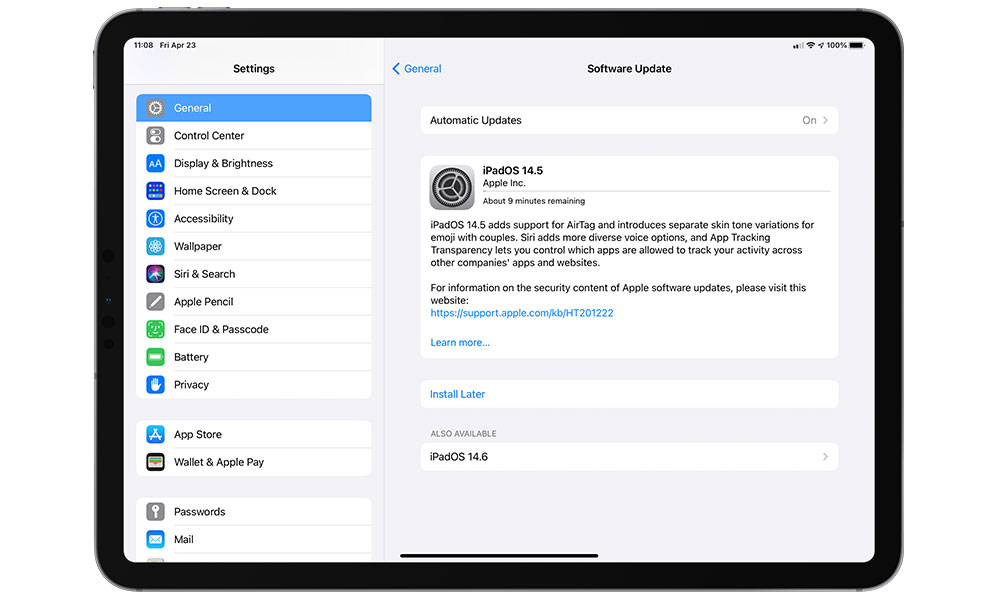 Updating to iPadOS 14.5 RC or iPadOS 14.6 on iPad