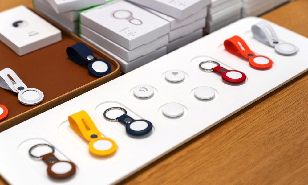 Apple AirTags in Store Display with Key Rings and Accessories