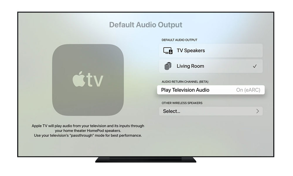 Apple TV 4K Default Audio Output eARC setting