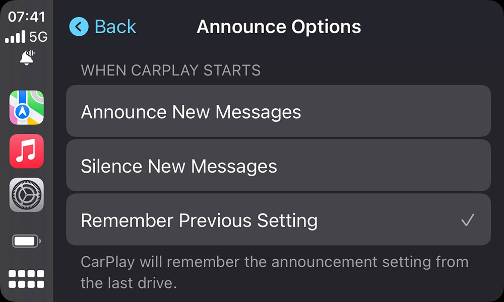 iOS 15 CarPlay Announce Messages Options
