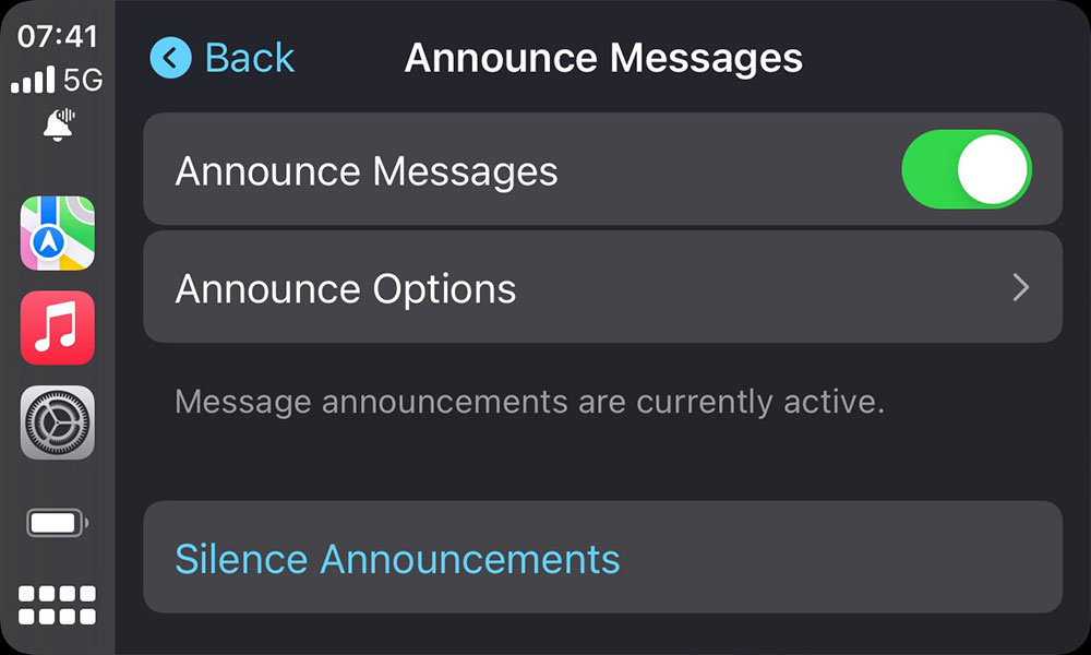 iOS 15 CarPlay Announce Messages Settings
