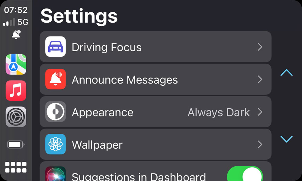 iOS 15 CarPlay Settings