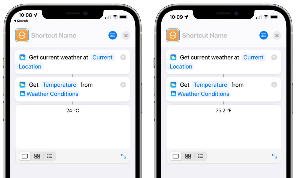Get Weather temperature in Shortcuts
