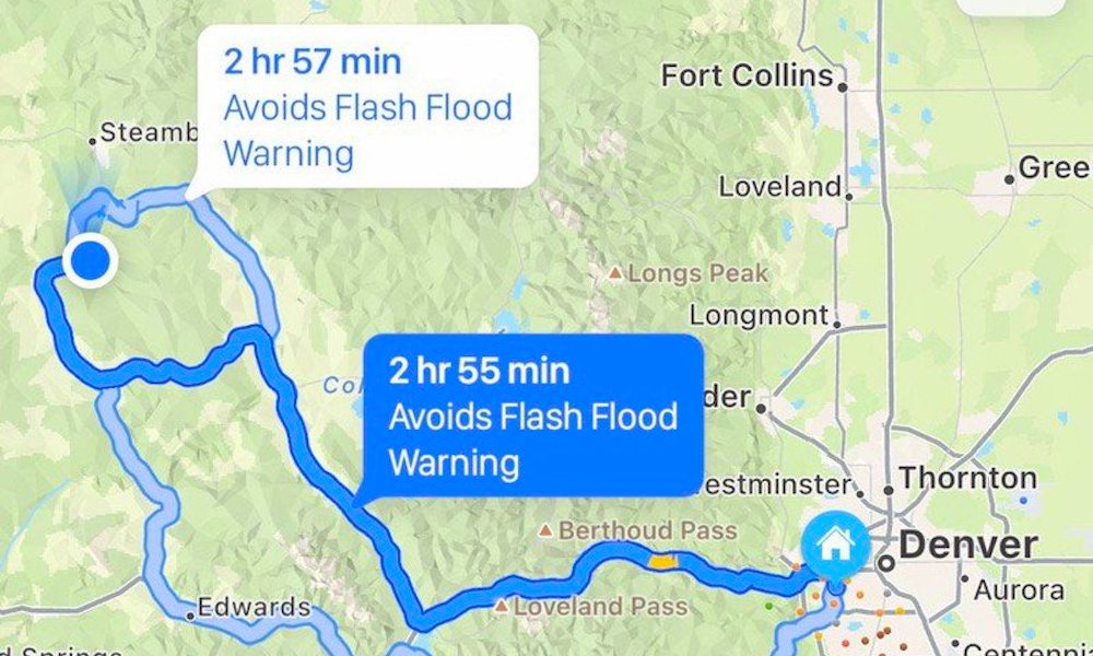 Extreme Weather Rerouting in Apple Maps for iOS 15