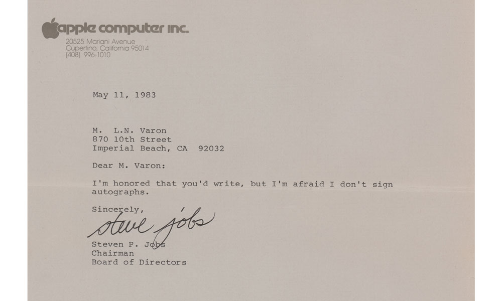 Steve Jobs Signed Letter