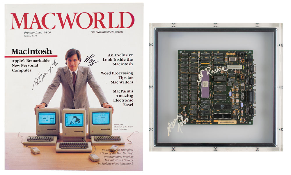 Steve Jobs Signed Macworld and Mac Motherboard