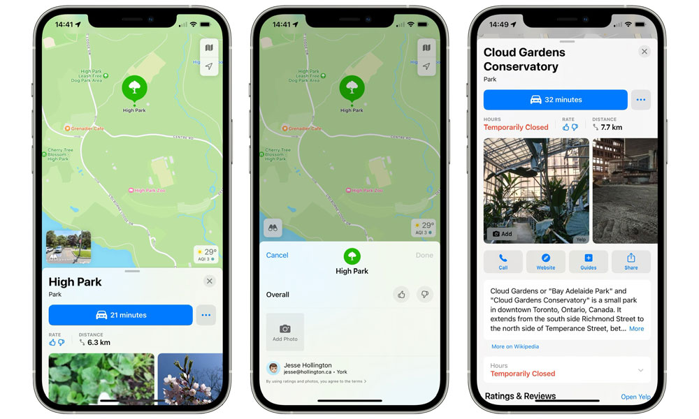 Apple Maps Ratings and Photos Parks