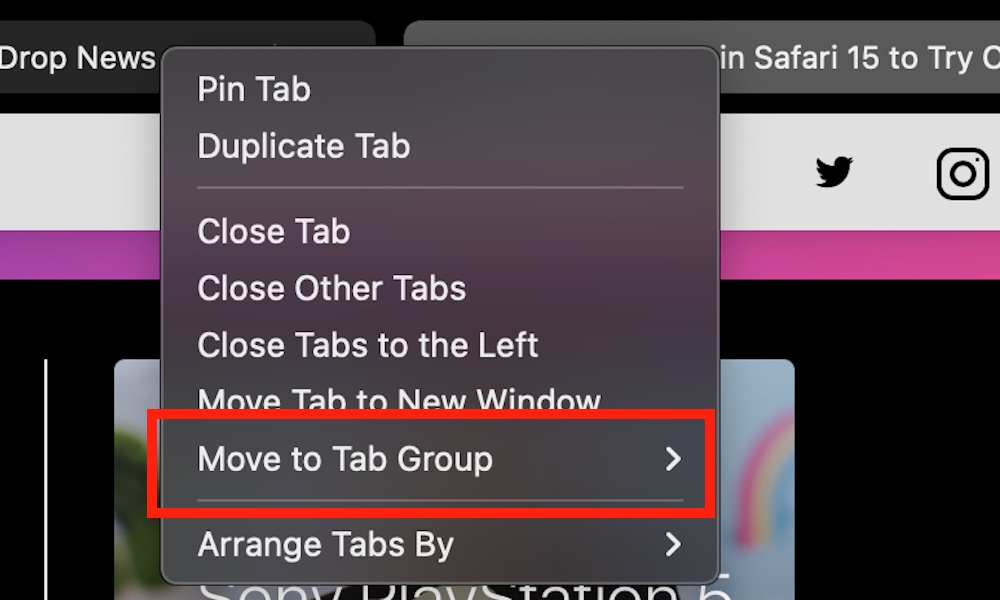 Move a tab to a tab group Safari Mac