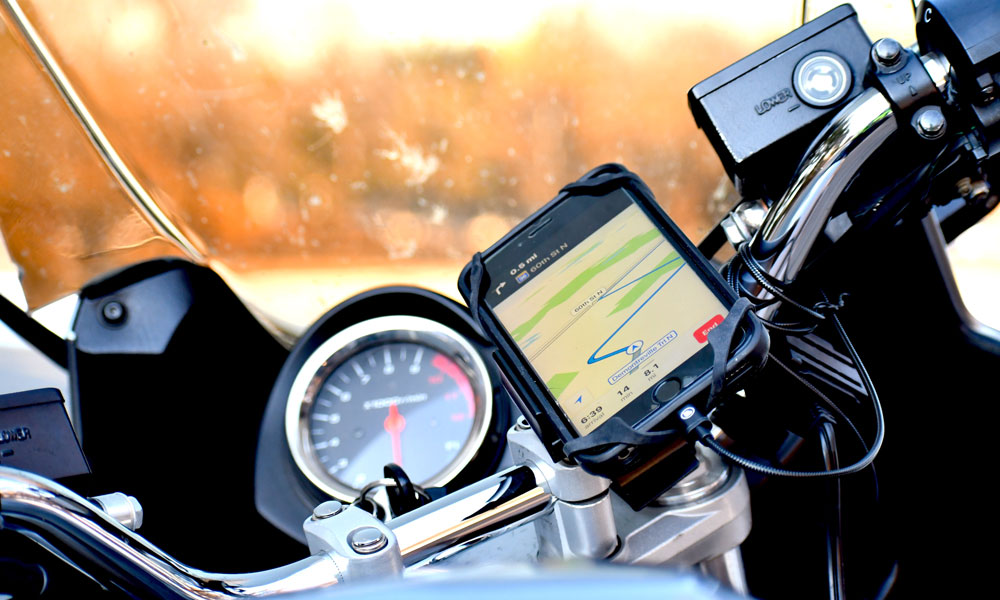 iPhone mounted on motorcycle