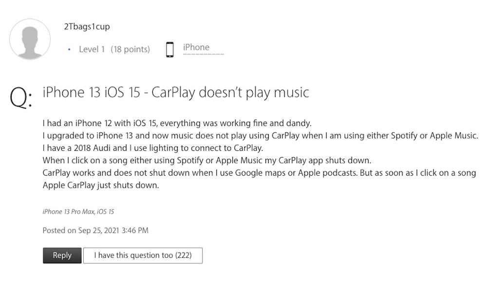 Apple CarPlay iOS 15 Bug