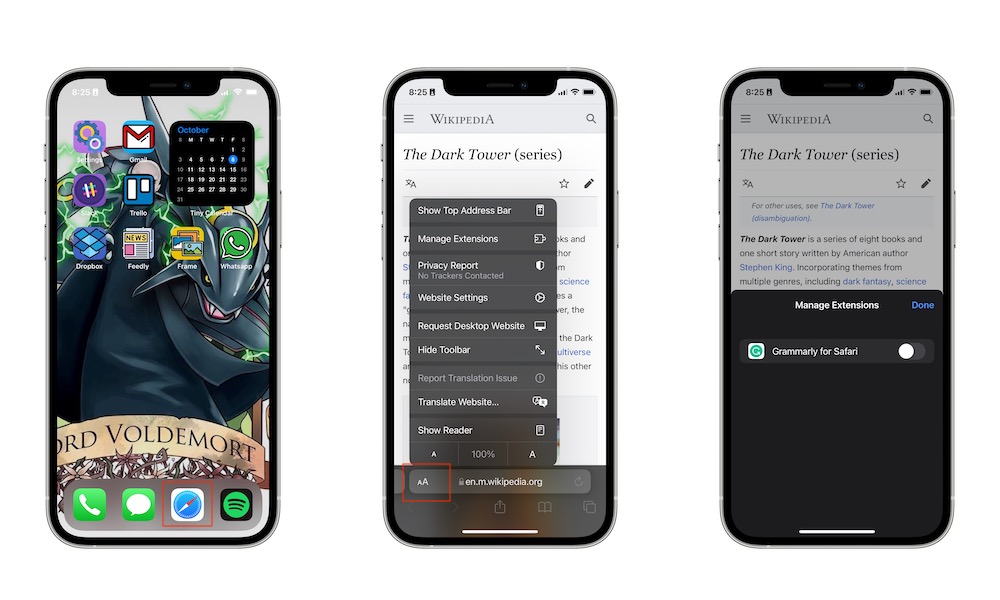 Manage Safari Extensions on iPhone
