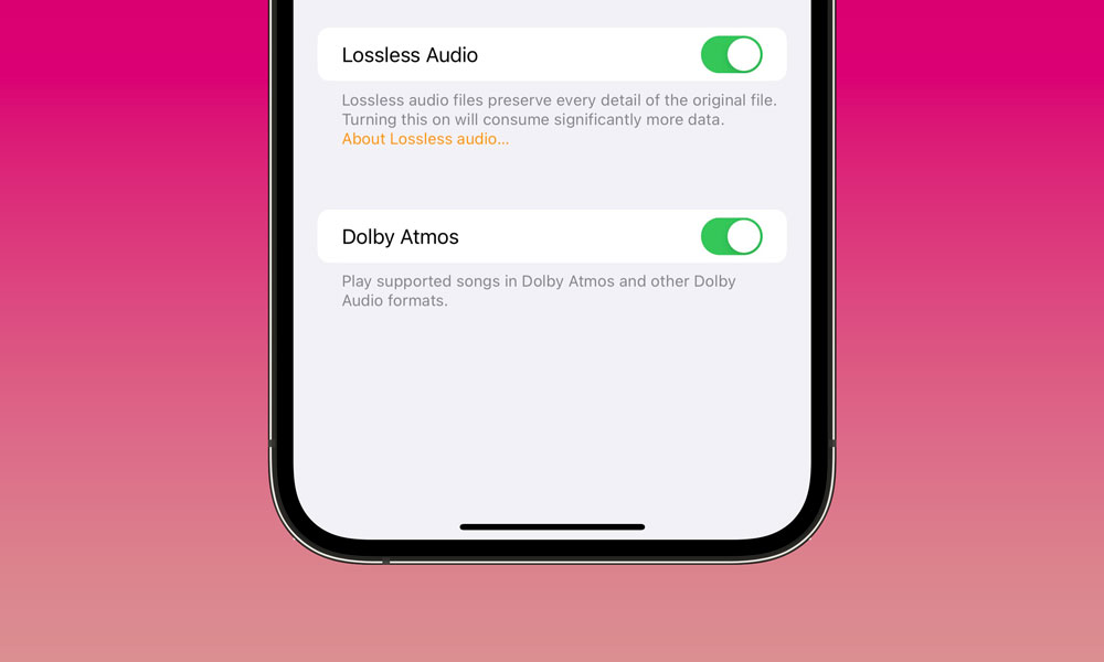 Apple Music Lossless Audio Home Settings for HomePod