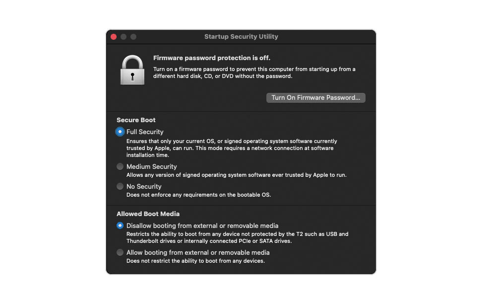 macOS Startup Security Utility