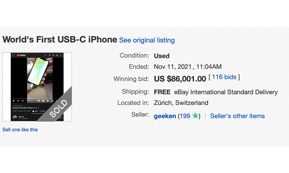 eBay listing for USB C iPhone X