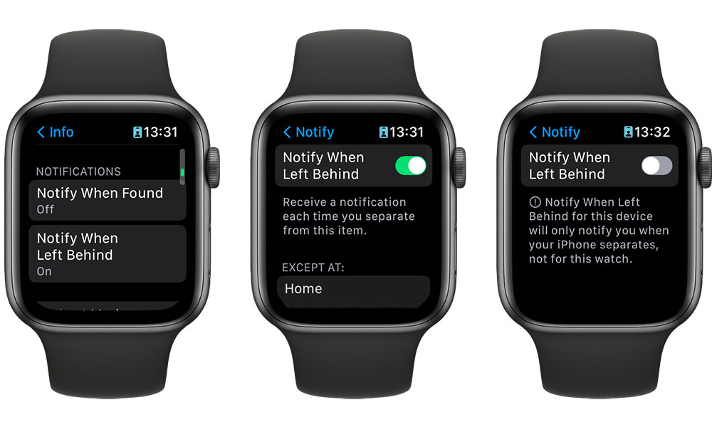 Using Find My on Apple Watch Notify when Left Behind