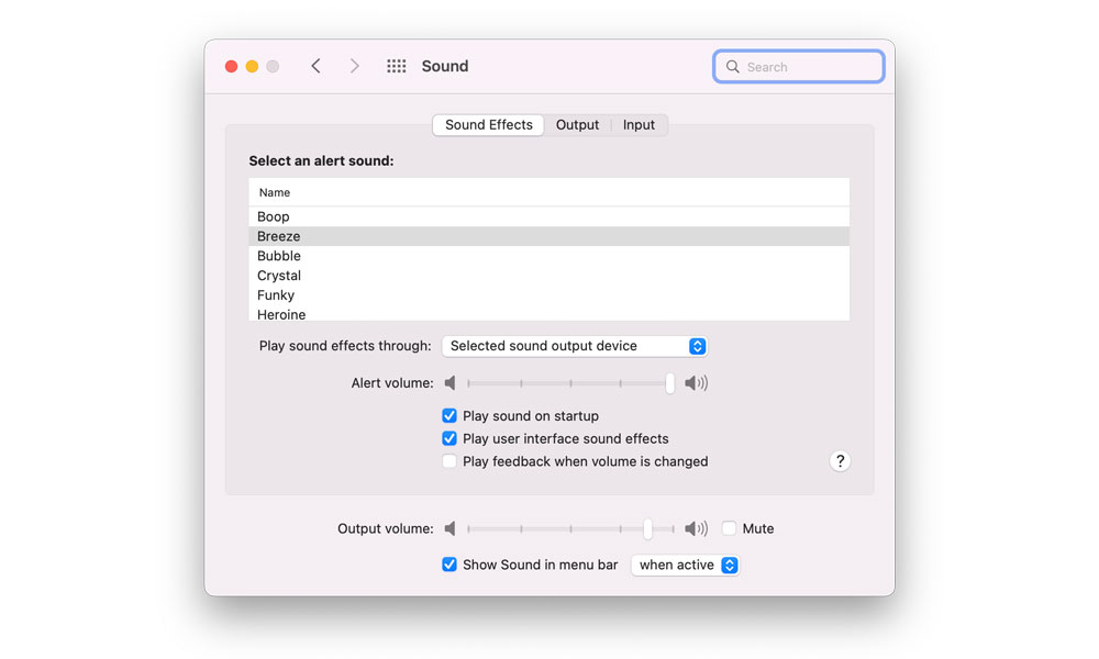 macOS System Preferences Sound