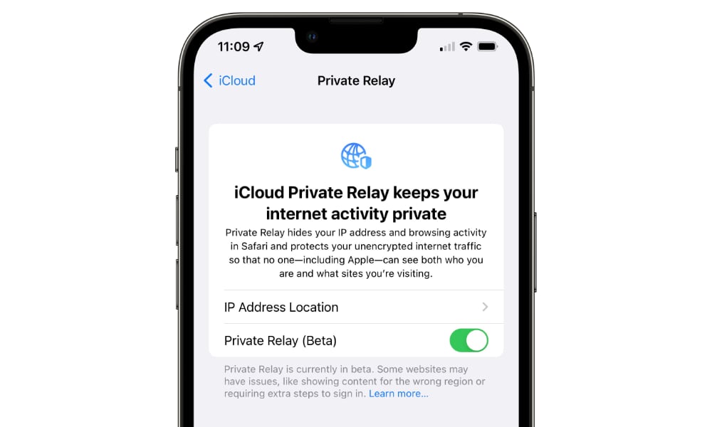 iCloud Private Relay iPhone Setting with beta tag