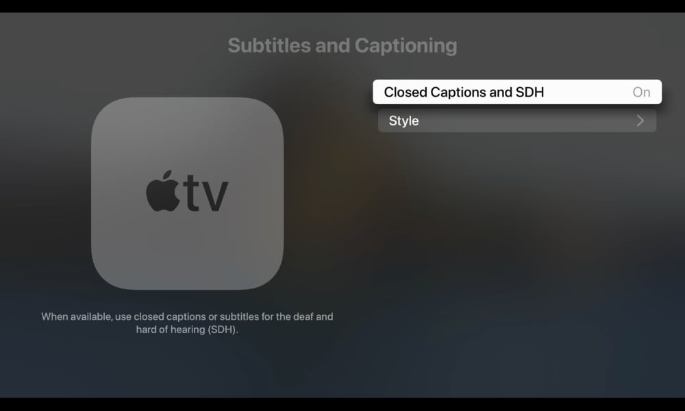 Apple TV Closed Caption and Subtitle Settings