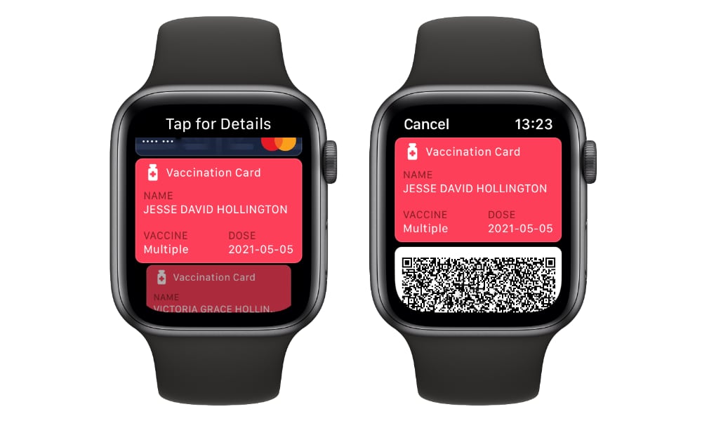 COVID 19 Vaccination Cards on Apple Watch