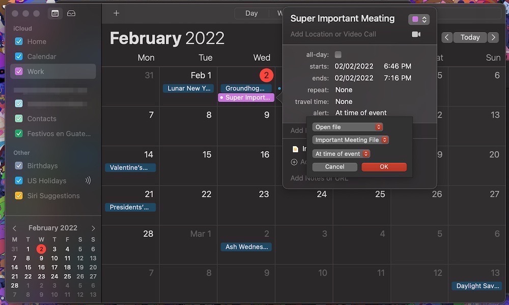 Make Calendar Open a File on Mac