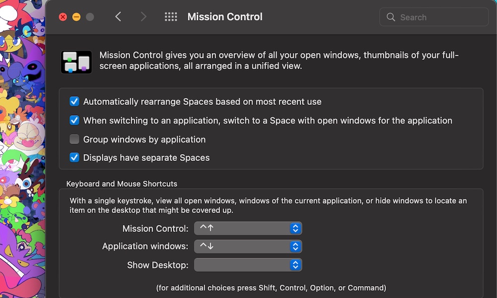 Mission Control Settings