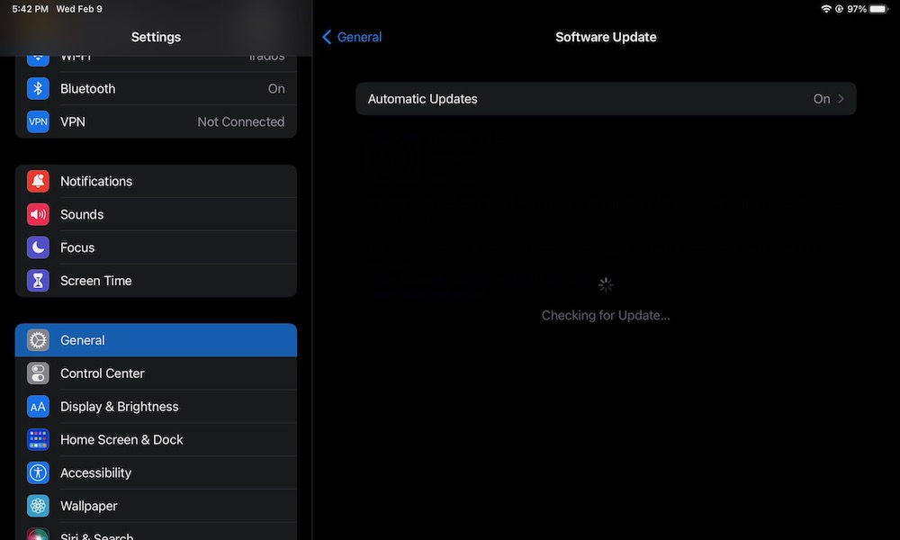 Search for Software Updates on iPad